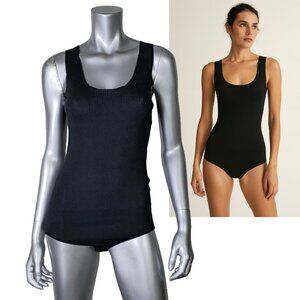 YVES SAINT LAURENT TOP BLACK SILK COTTON CASHMERE BODYSUIT sz M MEDIUM